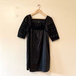 BCBG Maxazria Little Black Dress Satin Lace Half Sleeve Square Neck Medium